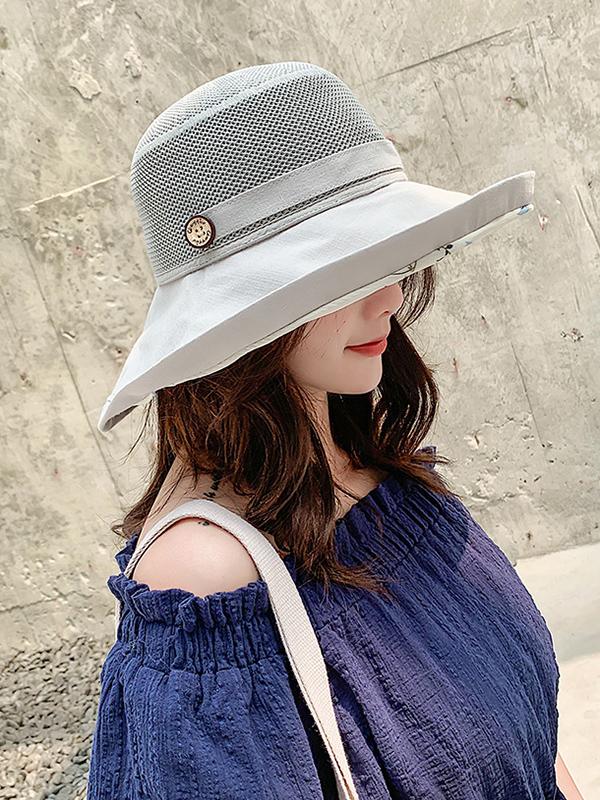 Hollow Lace-Up Printed Split-Joint Sun Hat Product Image