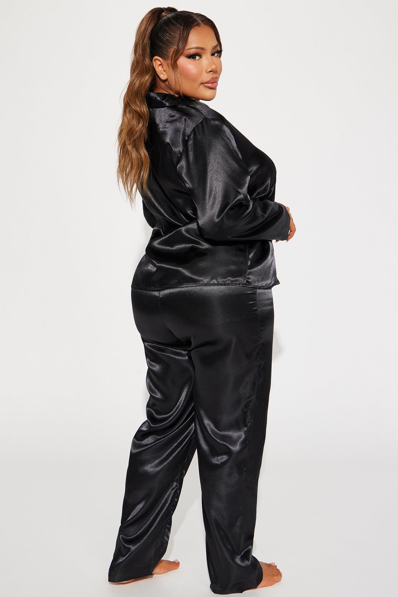 Pillow Fight Satin PJ Pant Set - Black Product Image