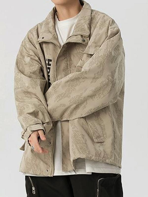 Men's Vintage Print Multi Pocket Zip Up Jacket Product Image