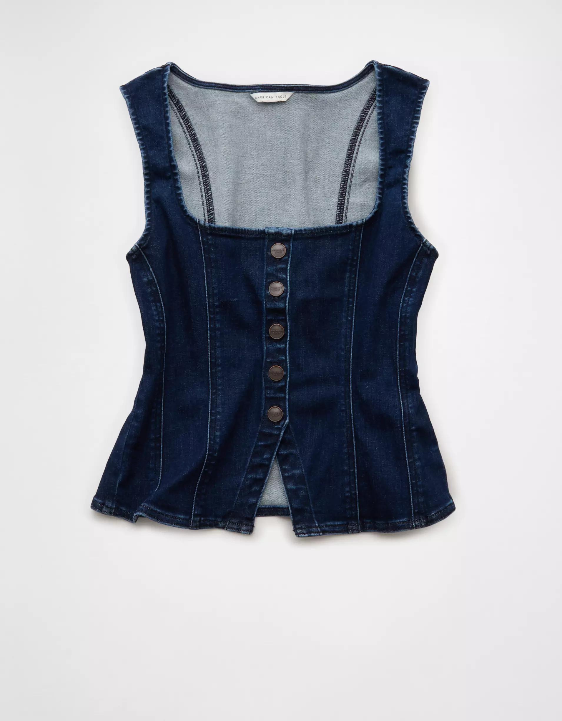 AE Square Neck Button-Up Denim Vest Product Image