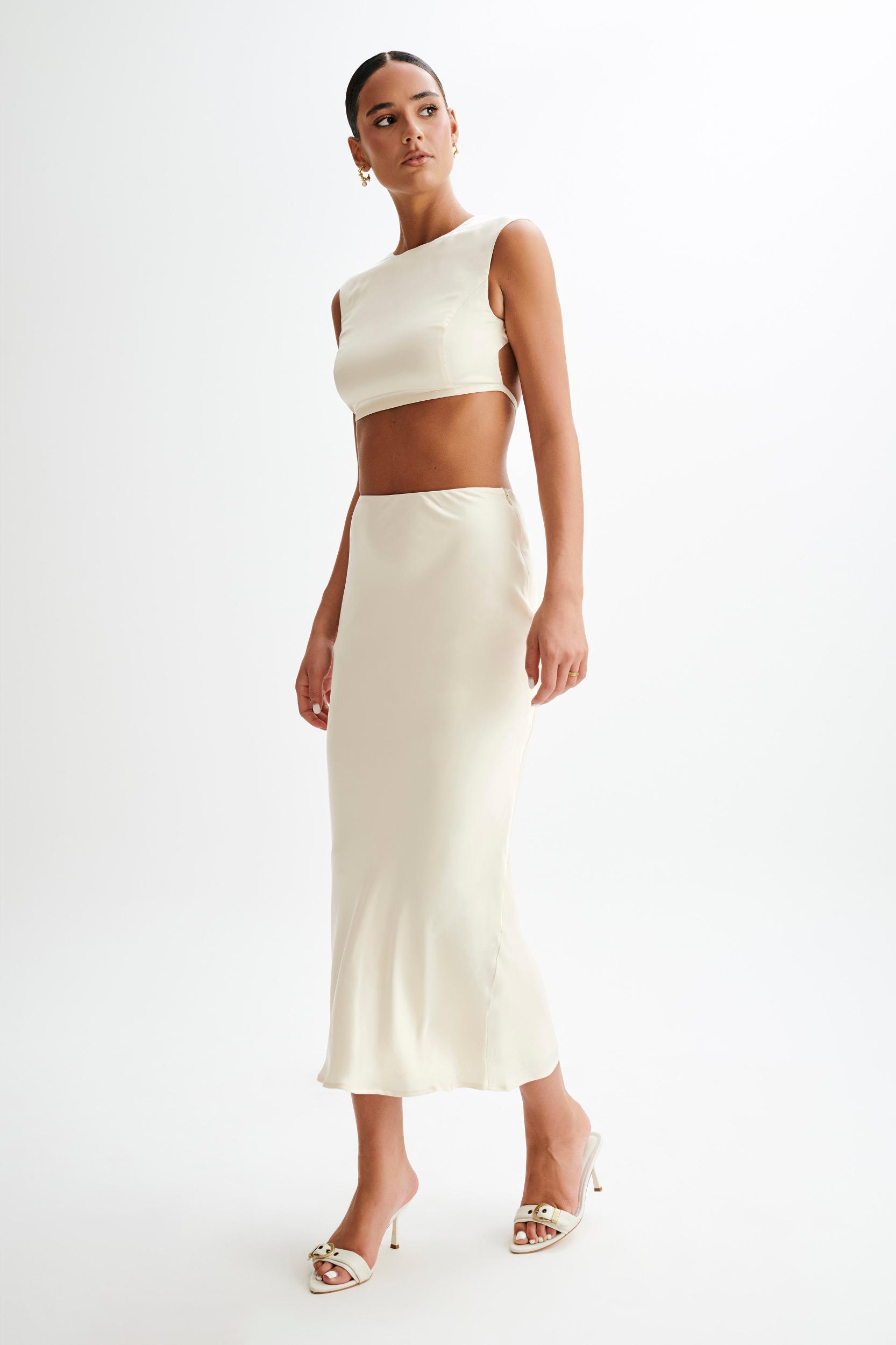 Viviana Satin Sleeveless Crop Top - Ivory Product Image