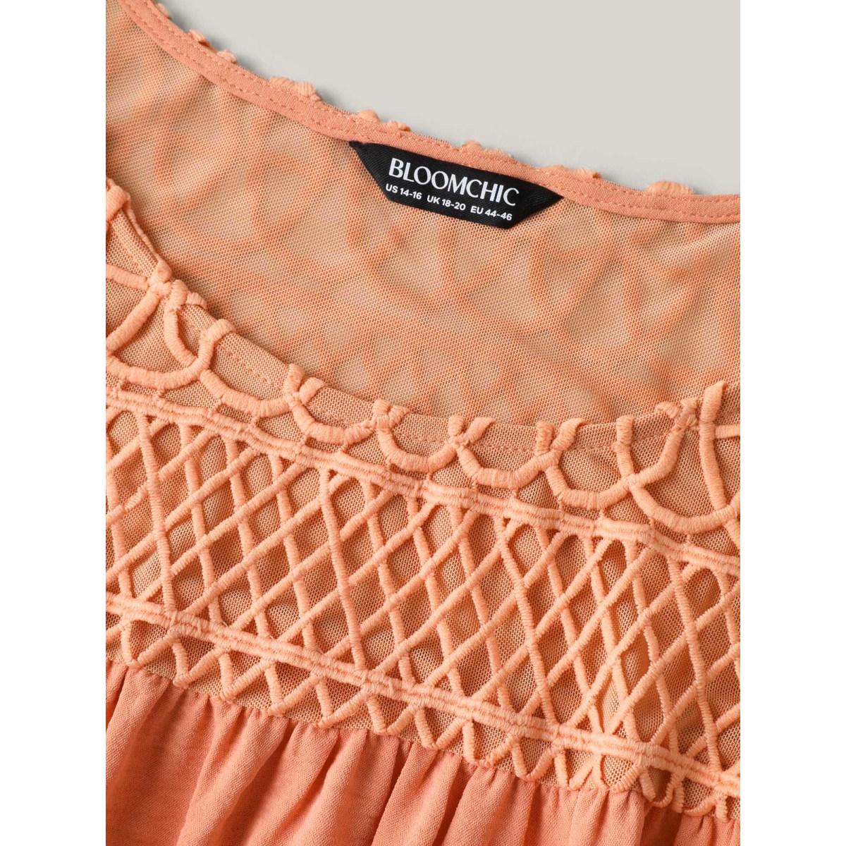 Plus Size Textured Cut-Out Neck Pockets Maxi Dress Coral Women Round Neck Cap Sleeve Curvy BloomChic 26/4X Product Image