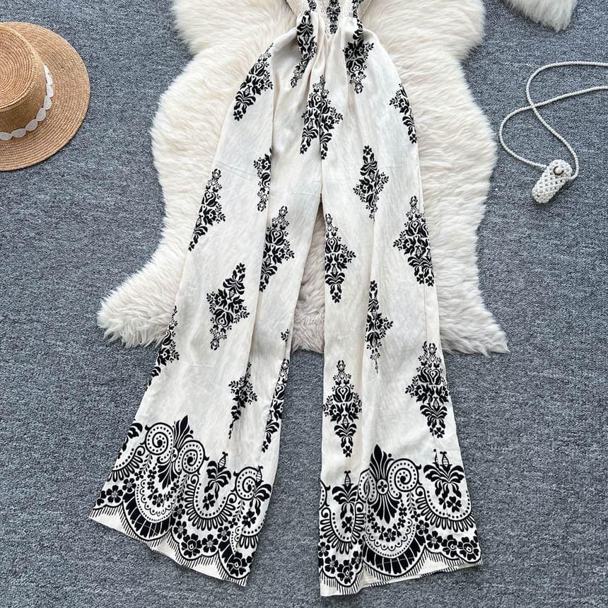 Sleeveless Pattern Wide Leg Jumpsuit Product Image