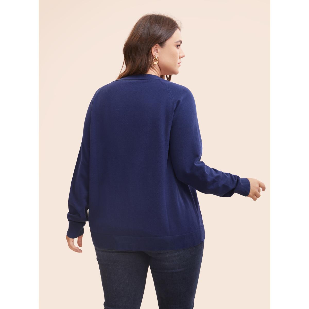 Plus Size Supersoft Essentials Patched Pocket Raglan Sleeve Cardigan Midnight Women Casual Loose Long Sleeve Everyday Cardigans BloomChic 10/M Product Image