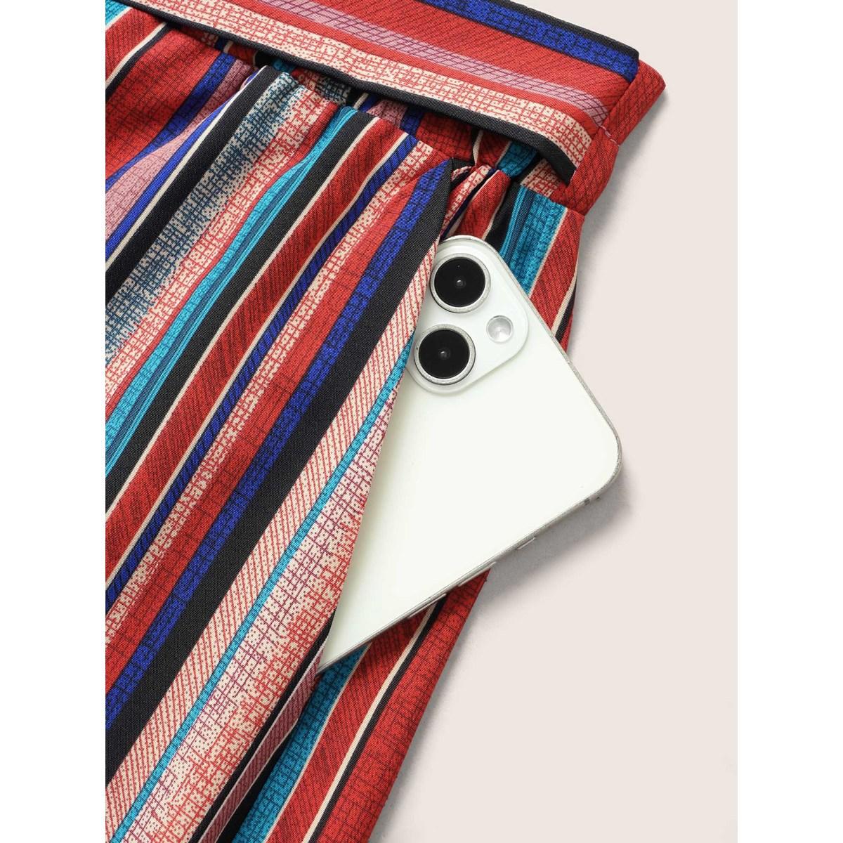 Plus Size Contrast Striped Tie Knot Wide Leg Pants Women Multicolor Casual Wide Leg Mid Rise Everyday Pants BloomChic 22-24/3X Product Image