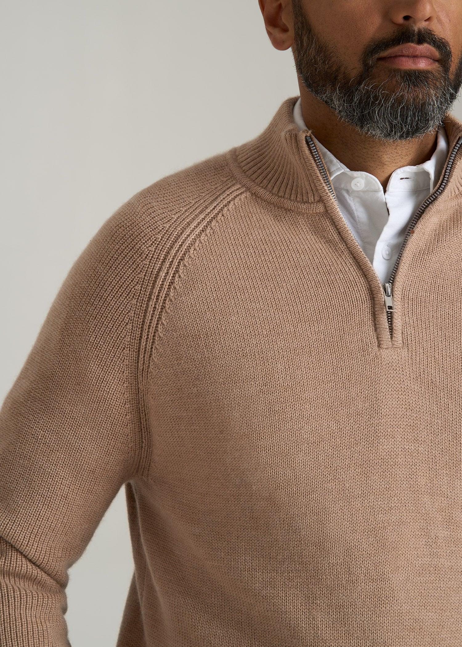Chunky Merino Quarter-Zip Sweater for Tall Men in Oat Product Image