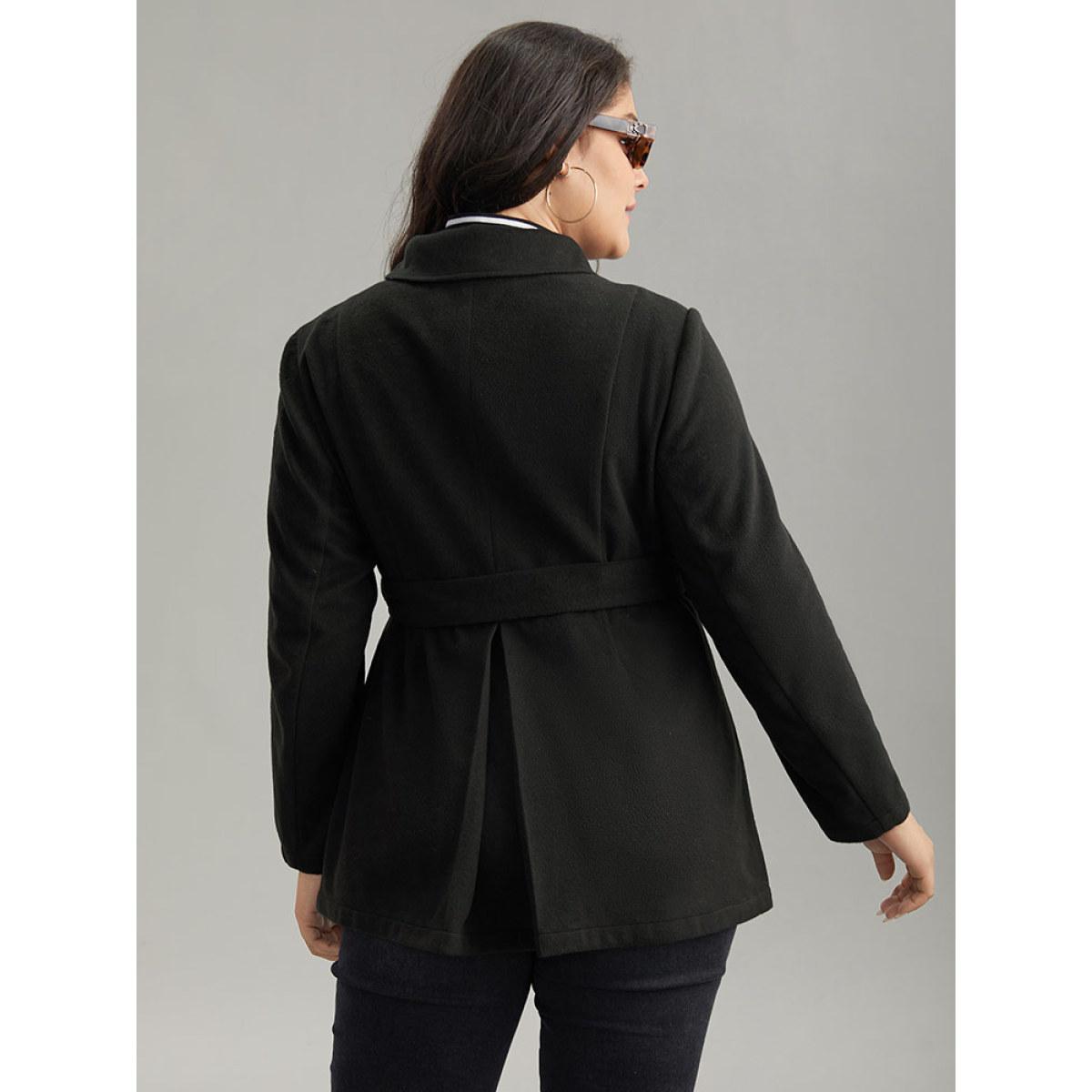 Plus Size Plain Belted Double Breasted Pocket Coat Women Black Casual Plain Ladies Dailywear Winter Coats BloomChic 26/4X Product Image