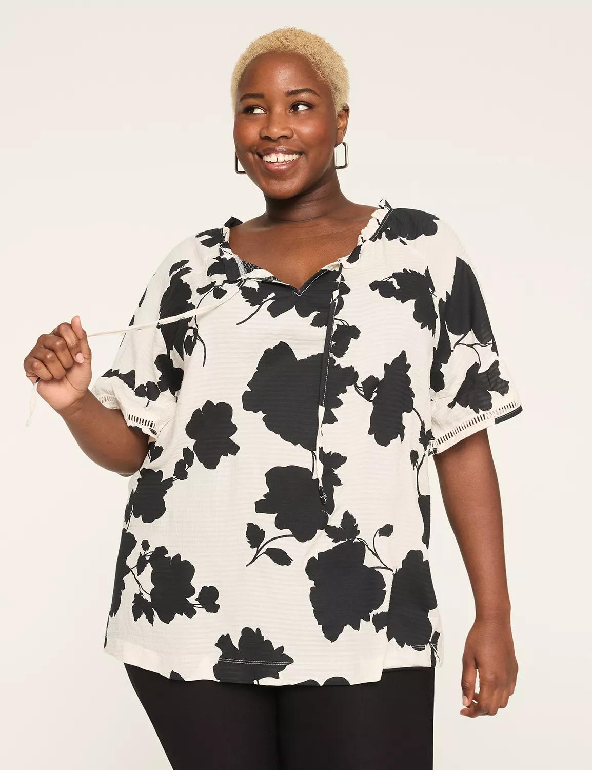 Woven & Knit Ruffle & Tie-Neck Top Product Image