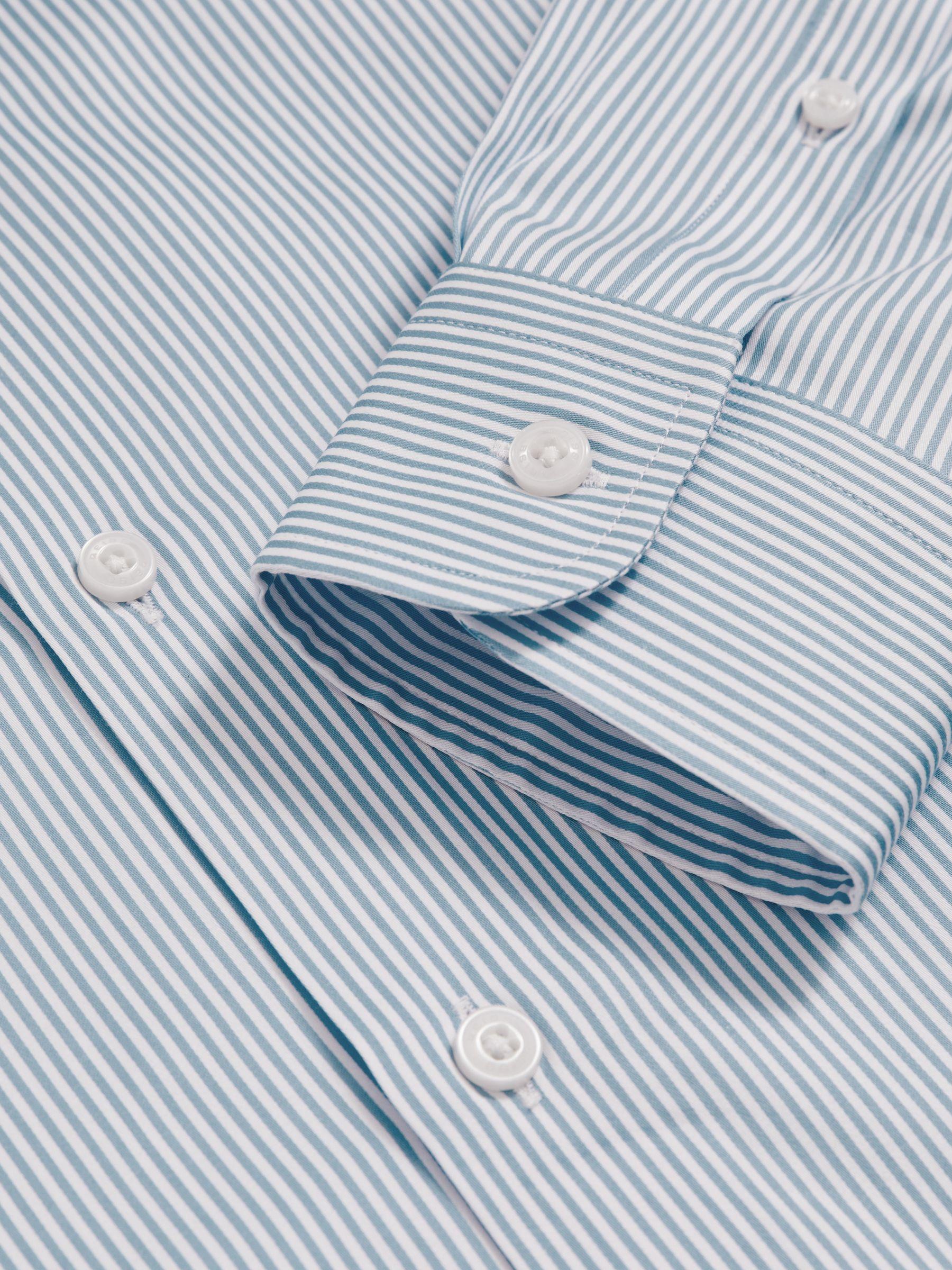 Regular Fit Cotton-Satin Cutaway-Collar Shirt in Blue Stripe Product Image