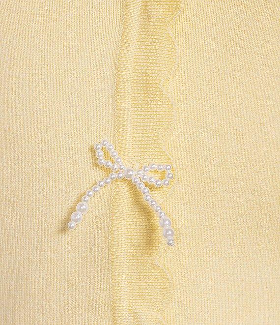 Skies Are Blue Pearl Bow V-Neck Short Sleeve Sweater Cardigan Product Image