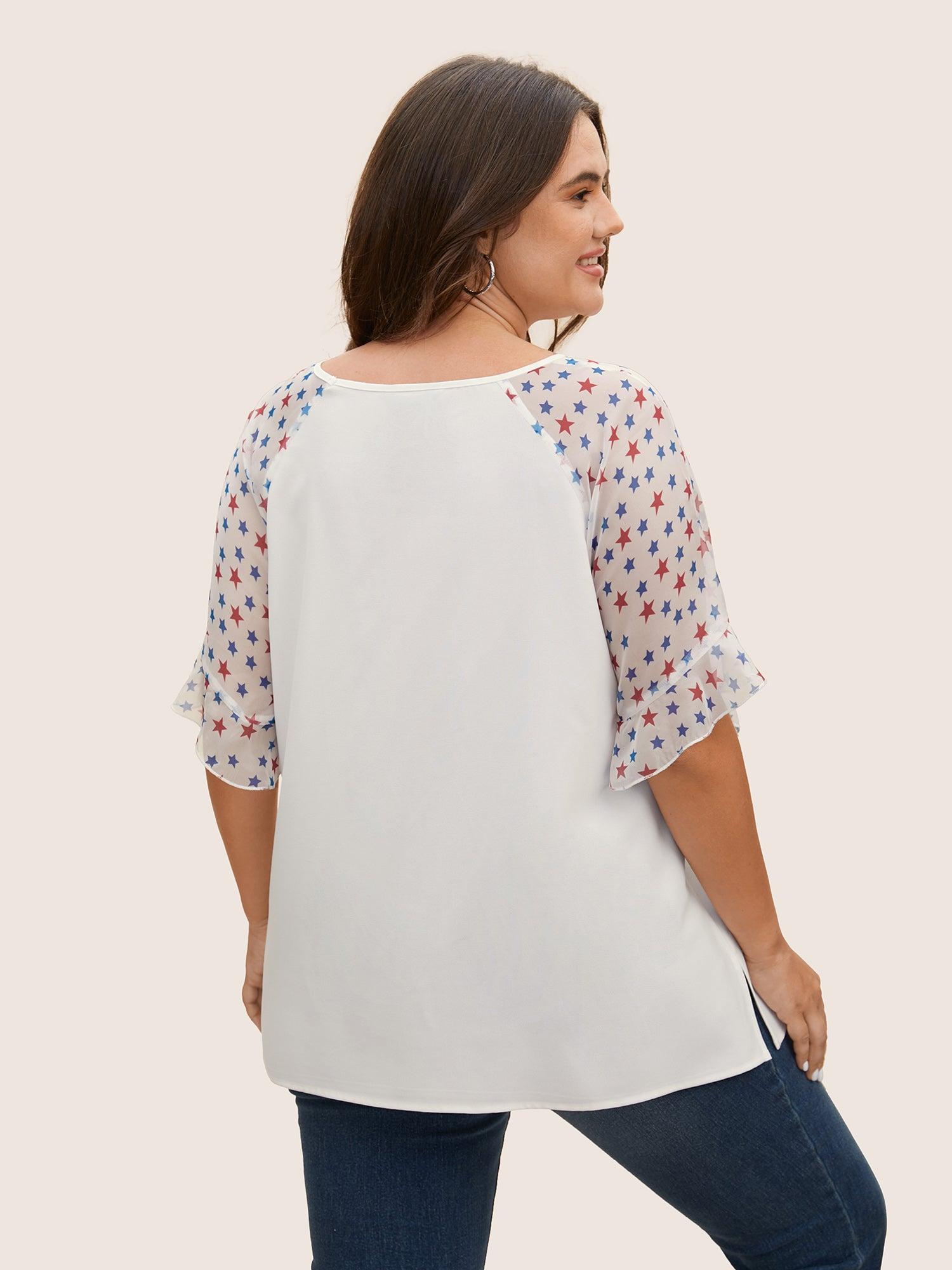 Star & Striped Ruffles Raglan Sleeve Blouse Female Product Image