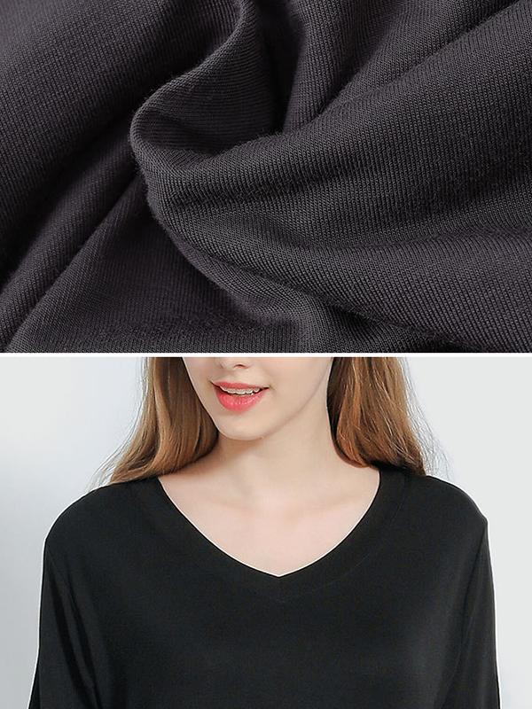 Simple Short Sleeves Loose Split-Side Solid Color V-Neck Pajamas Dress Product Image