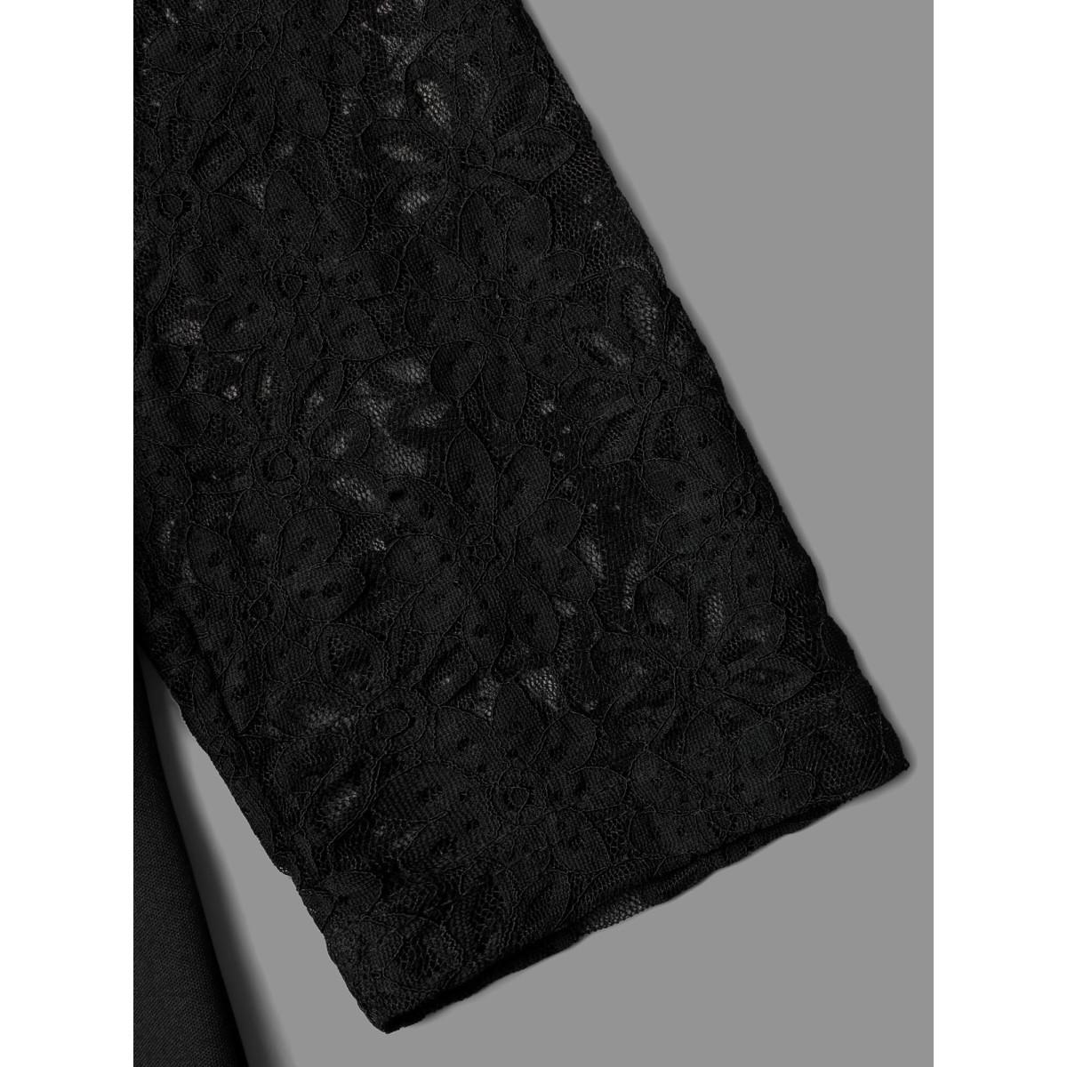 Plus Size Black Lace Mesh Sleeves Square Neck Jumpsuit Women Cocktail Long Sleeve Square Neck Party Loose Jumpsuits BloomChic 18-20/2X Product Image