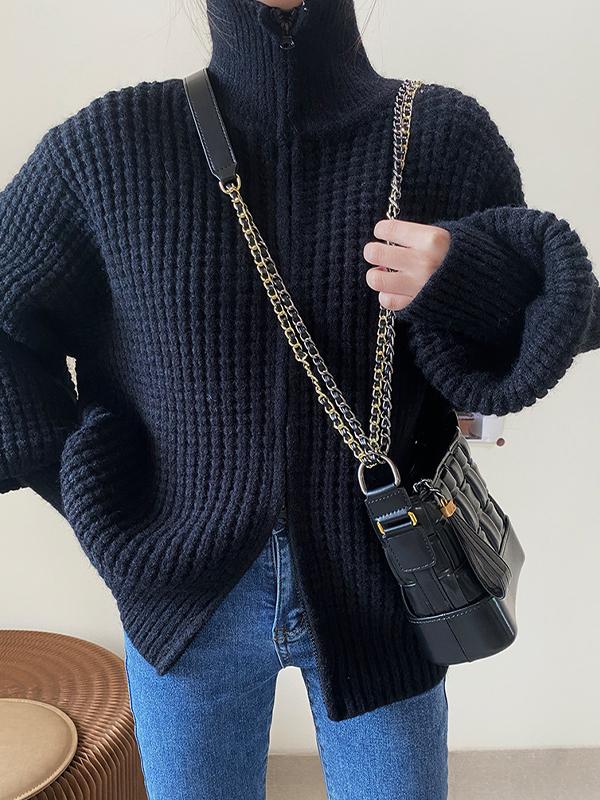 Solid Double Zip Turtleneck Sweater Product Image