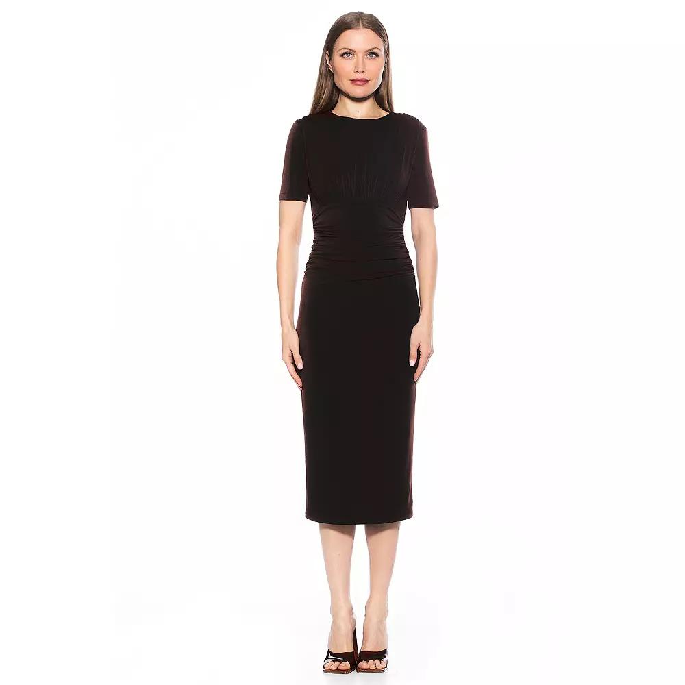 Women's ALEXIA ADMOR Keaton Draped And Ruched Midi Sheath Dress,  Product Image