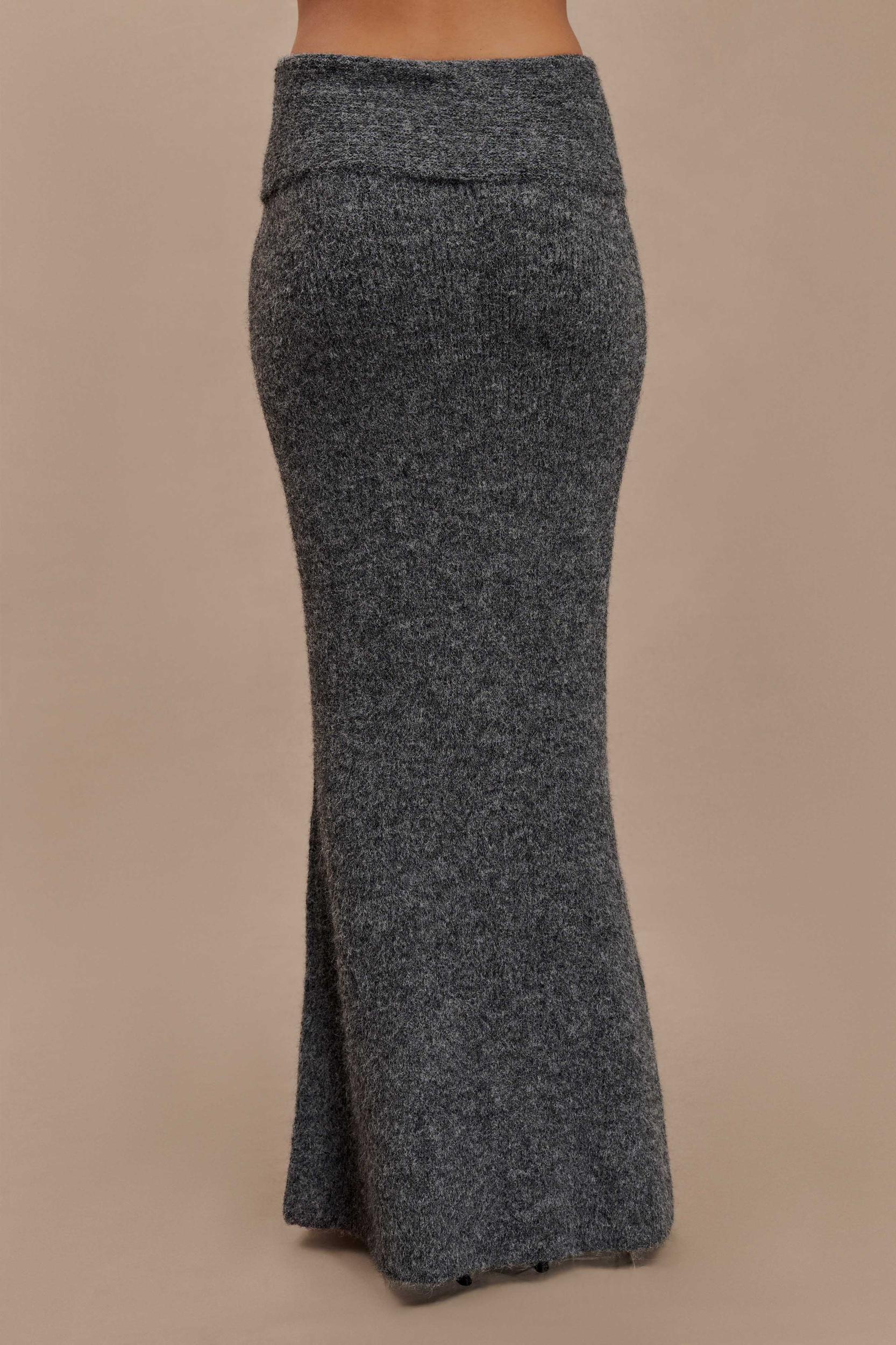 Charlotte Knit Maxi Skirt With Overlay - Charcoal Product Image