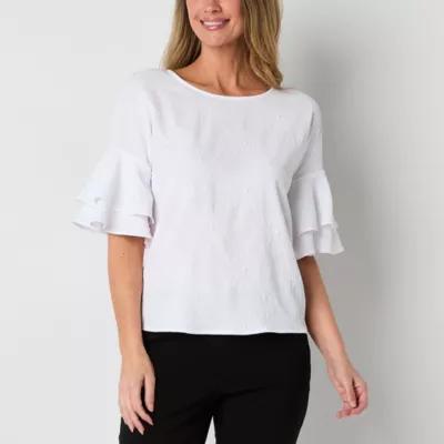 Liz Claiborne Womens Round Neck Elbow Sleeve Blouse Product Image