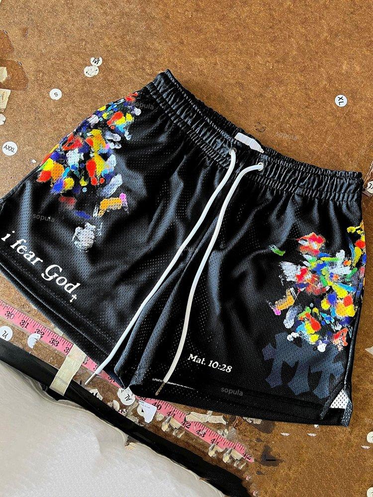 Sopula I Fear God Cross Art Graphic Casual Street Mesh Shorts Product Image