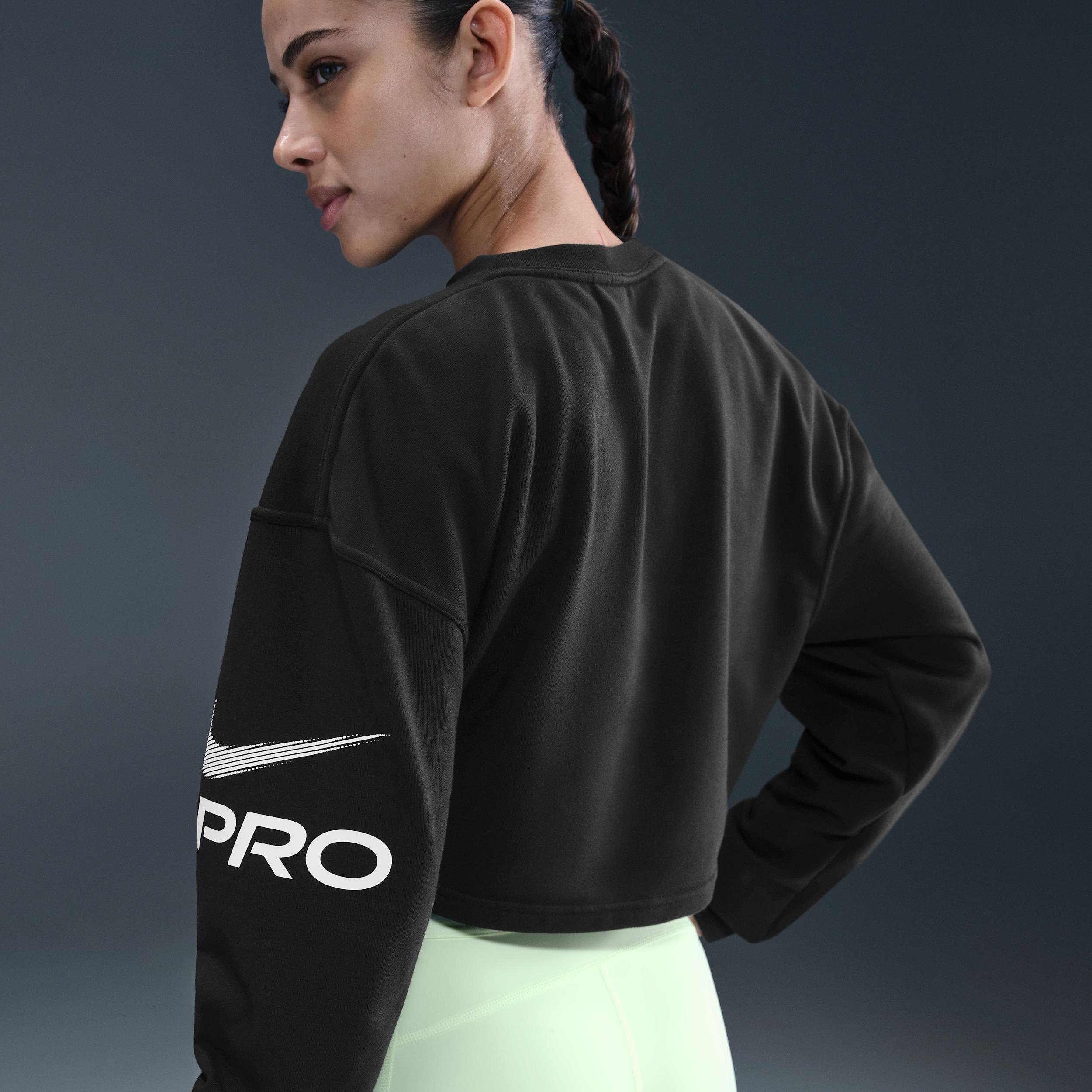 Womens Nike Pro Dri-FIT Loose Crew-Neck French Terry Sweatshirt | HV3591-675 Product Image