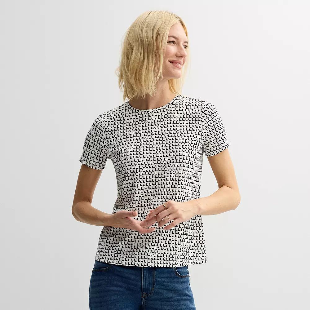 Women's Nine West Essential Crewneck Tee, Size: Small, White Shadow Squares Product Image