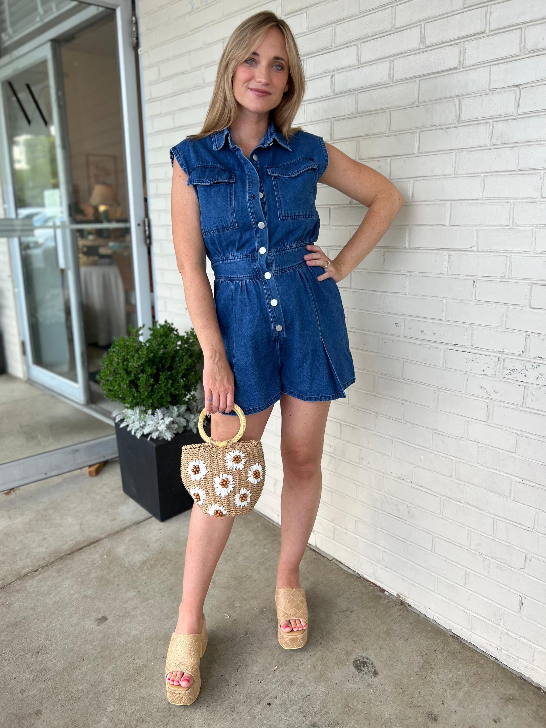 Caroline Button Denim Romper Product Image