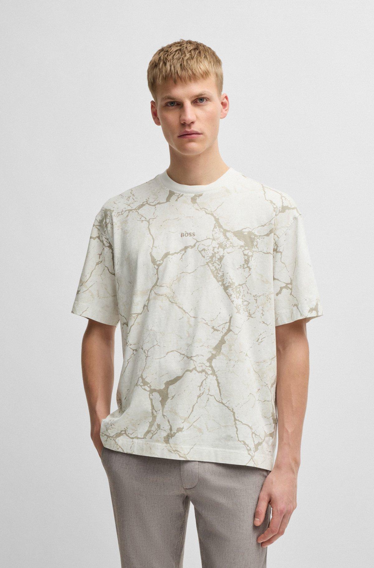 BOSS - Cotton-jersey T-shirt with all-over print - Light Beige Product Image