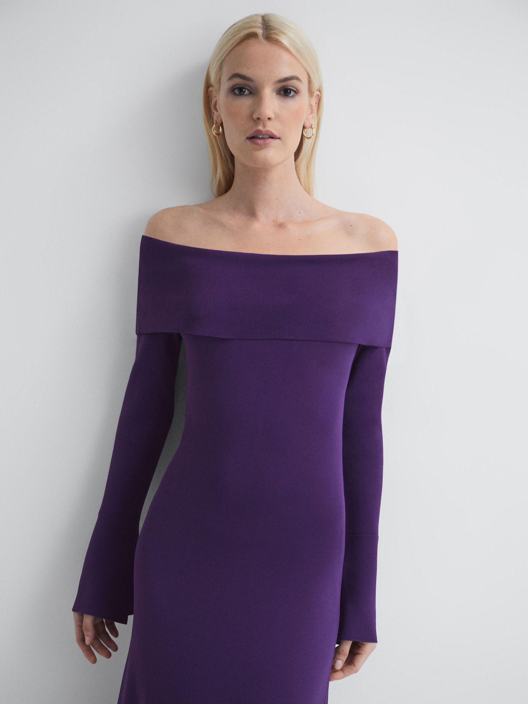 Florere Knitted Strapless Maxi Dress in Dark Purple Product Image