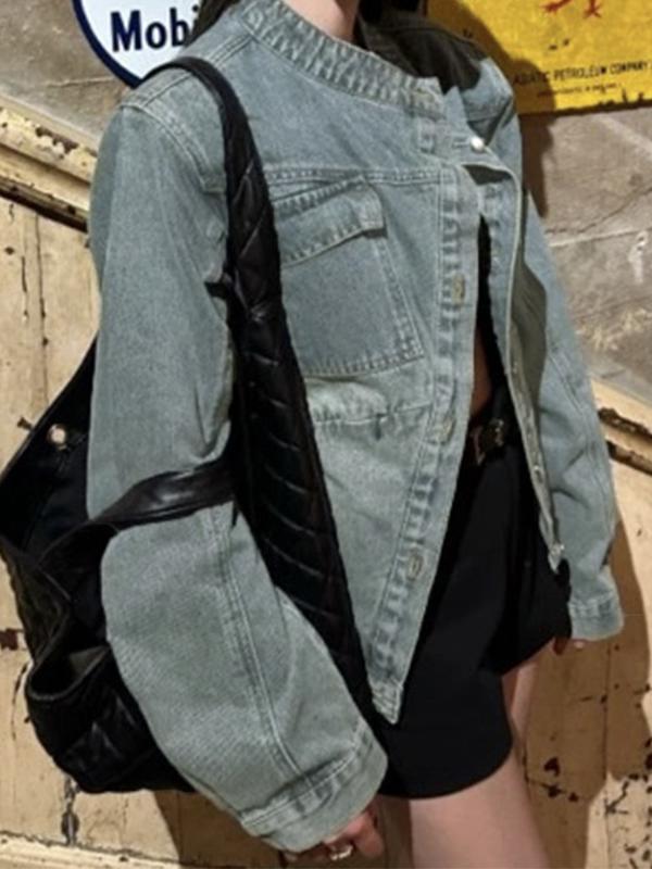 Vintage Distressed Dual Pocket Denim Jacket Product Image