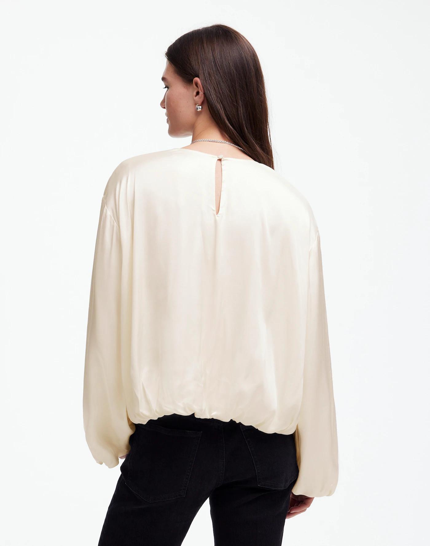 Long-Sleeve Bubble-Hem Top in Satin Product Image