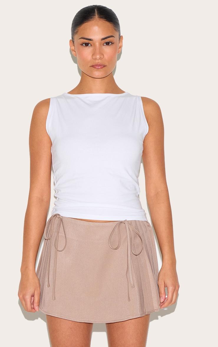 Petite Taupe Tie Detail Pleated Mini Skirt Product Image