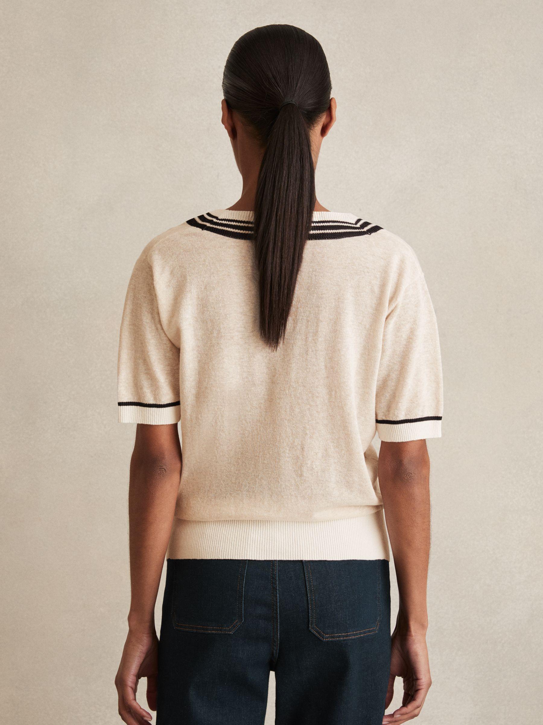 V-Neck Fine-Knit Cricket Top with Linen in Neutral Product Image