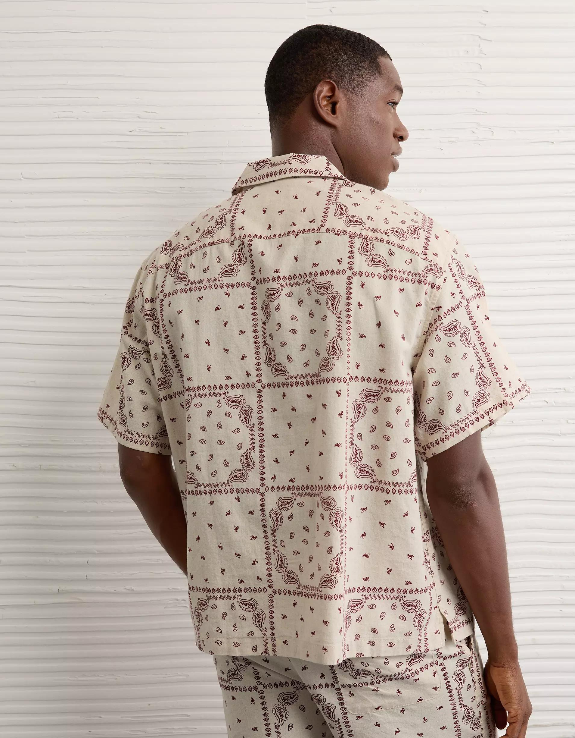 AE Poolside Linen-Blend Printed Button-Up Shirt Product Image
