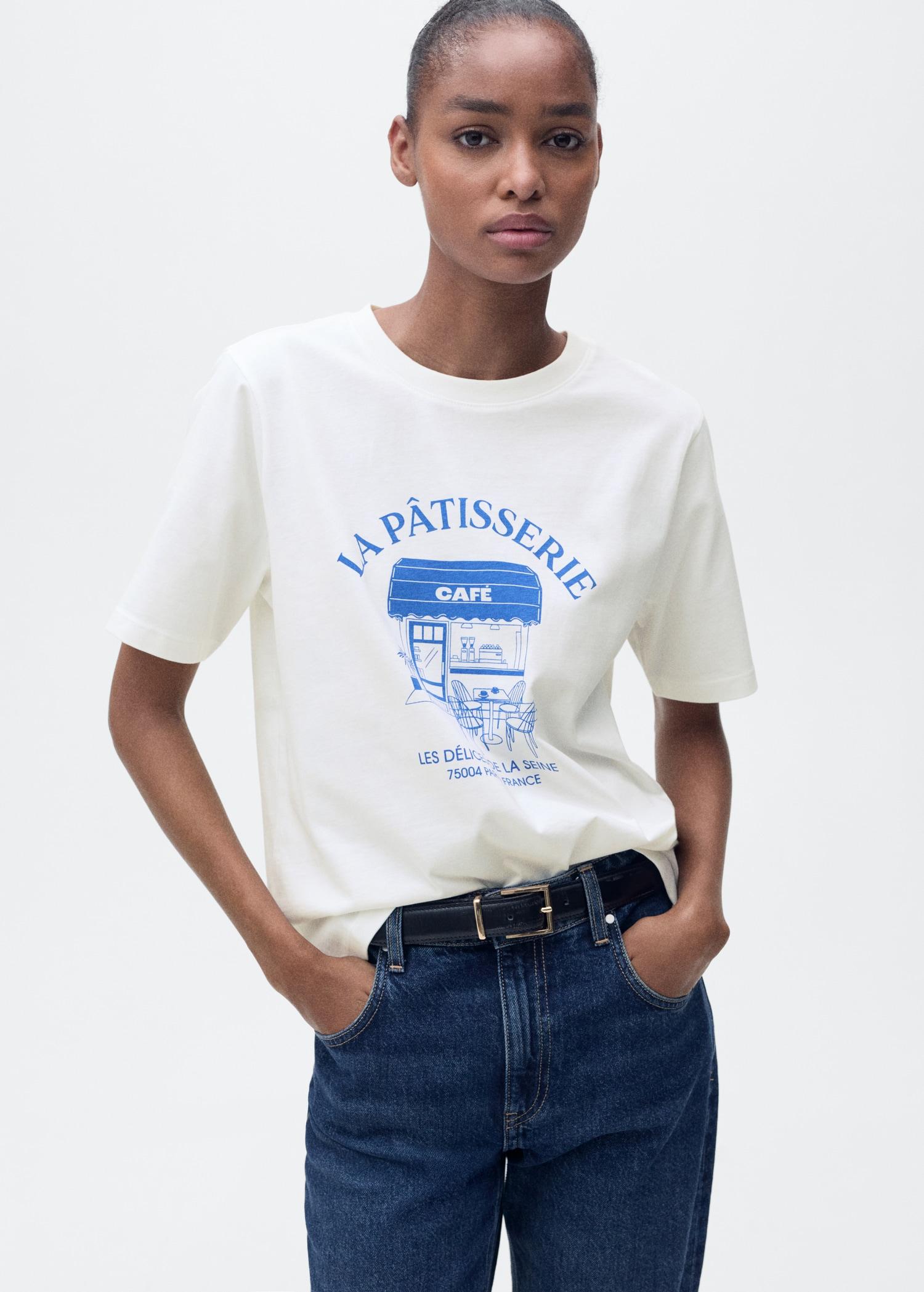 Short-sleeved printed t-shirt - Women | MANGO USA Product Image