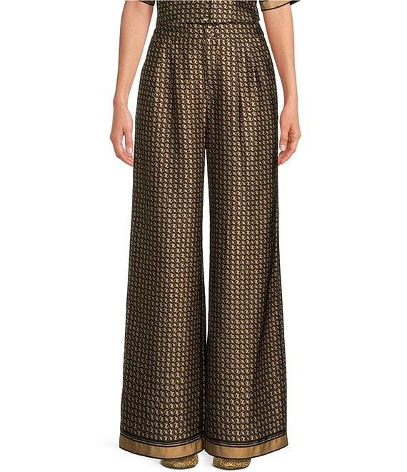 Le' AL.X Logo Print Satin High Waisted Pleated Front Wide Leg Coordinating Pants Product Image