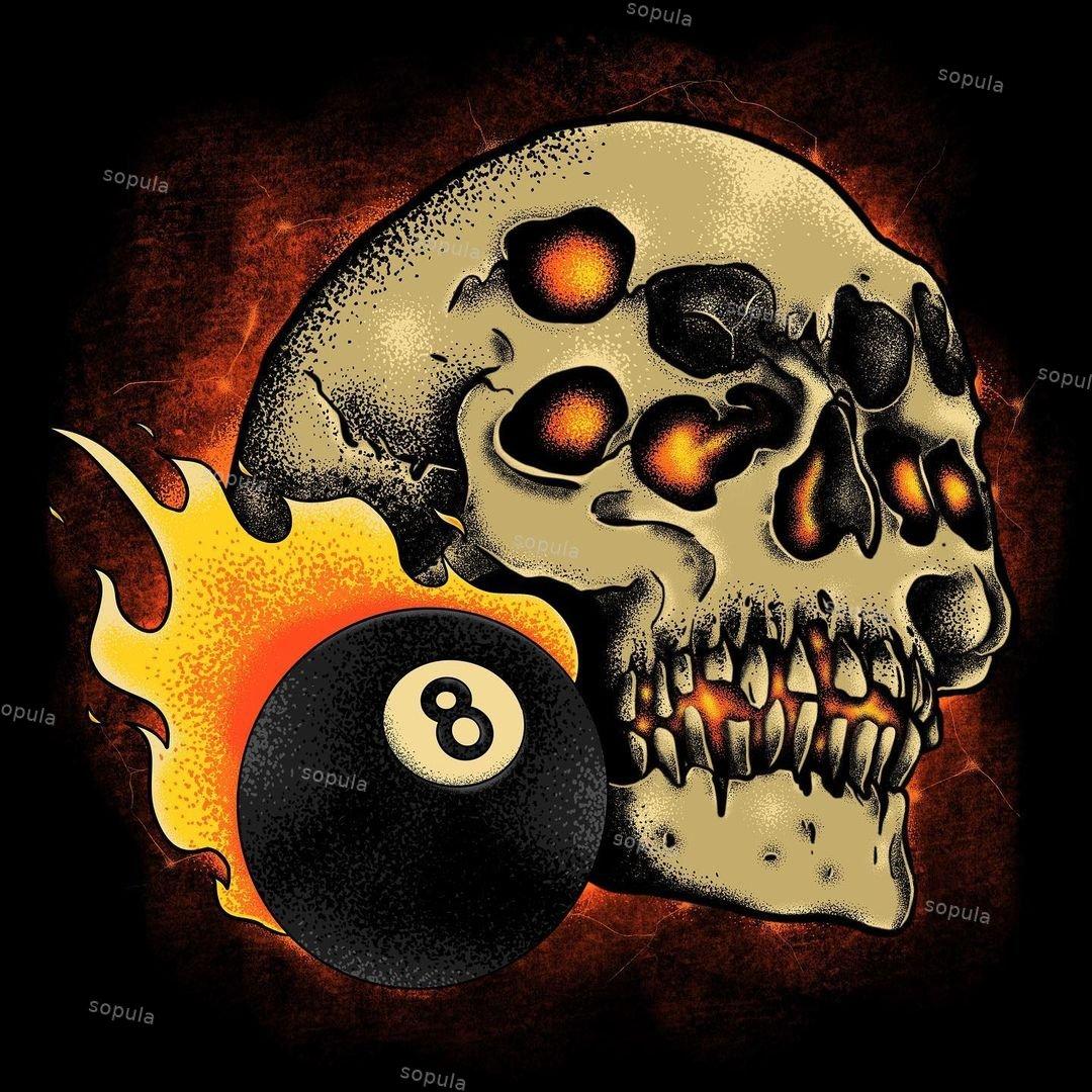 Relaxed Vintage Skull 8 Ball Graphic Gothic Hip Hop Casual Street Washed Hoodie Product Image