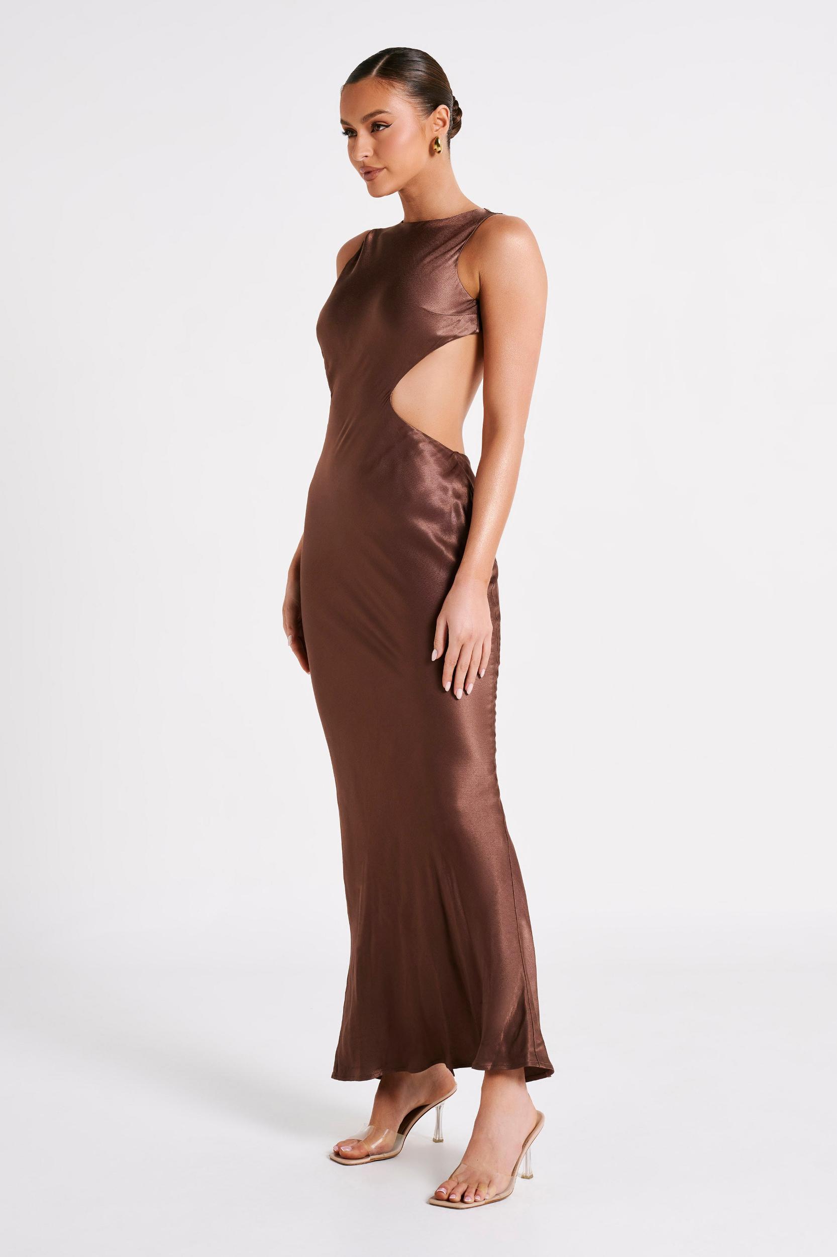 Electra Satin Cut Out Maxi Dress - Mocha Product Image