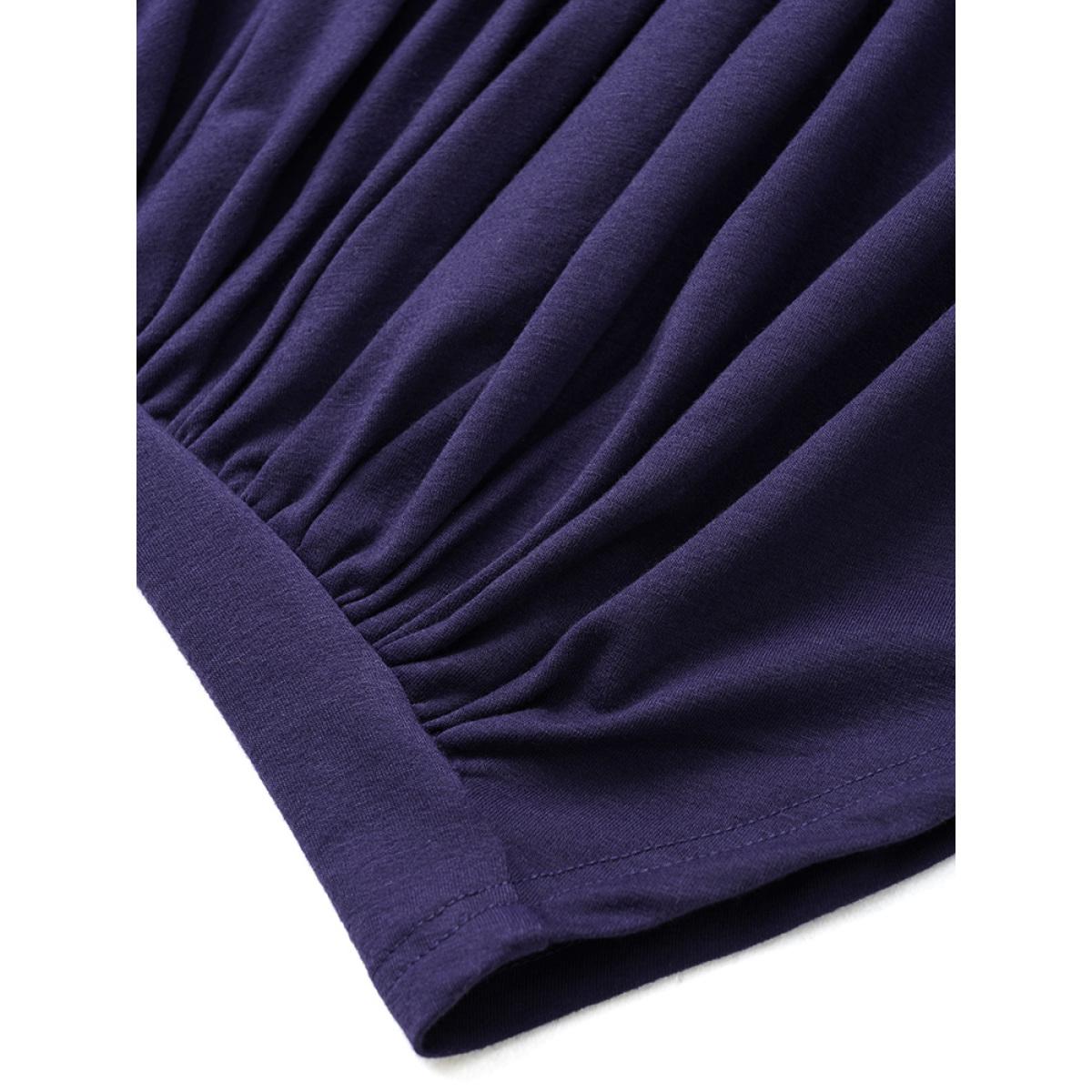 Plus Size Plain Pleated Round Neck Slightly Stretchy Sweatshirt Women Eggplant Casual Plain Round Neck Everyday Sweatshirts BloomChic 22-24/3X Product Image