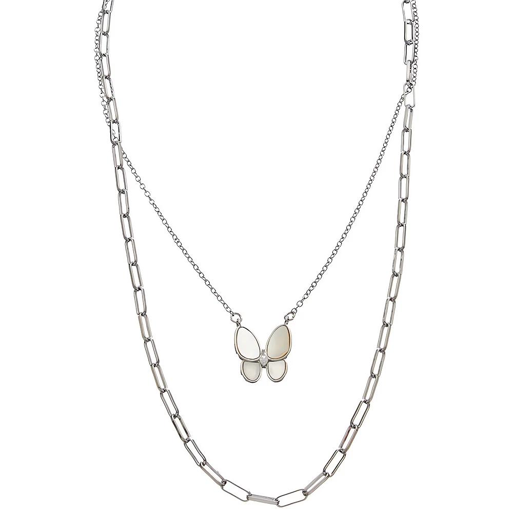 Juvell Two Tone 18k Gold Plated Freshwater Cultured Pearl Butterfly Necklace, Women's, Size: 18-20" ADJ, Silver Tone Product Image
