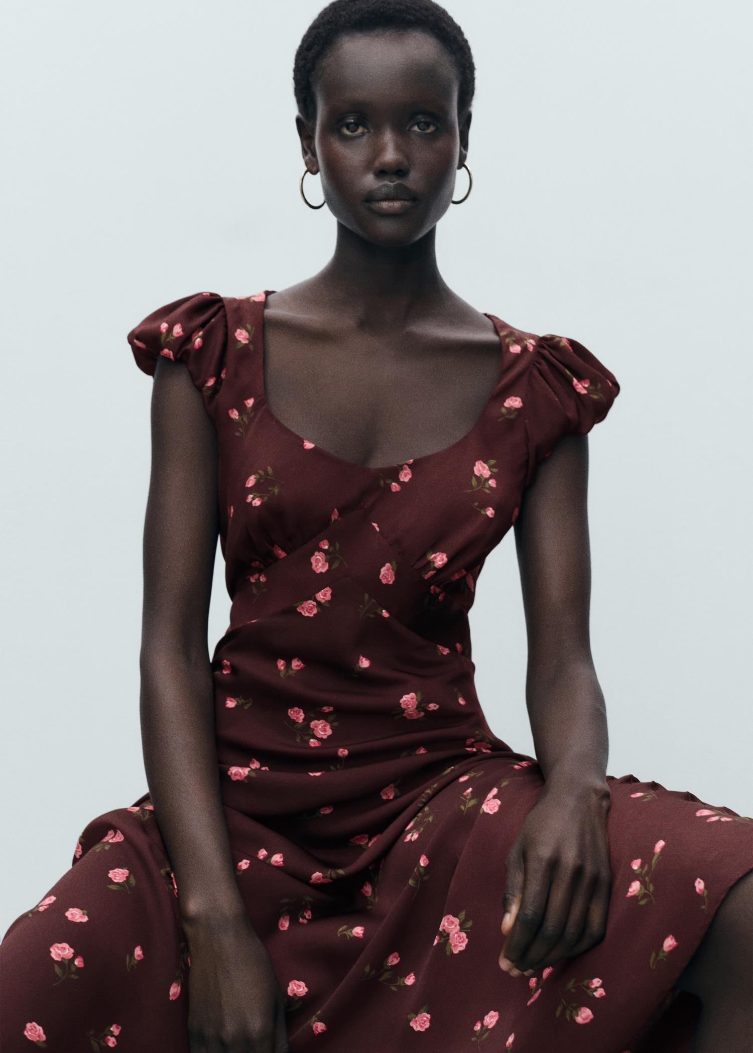 Short-sleeved floral midi-dress - Women | MANGO USA Product Image