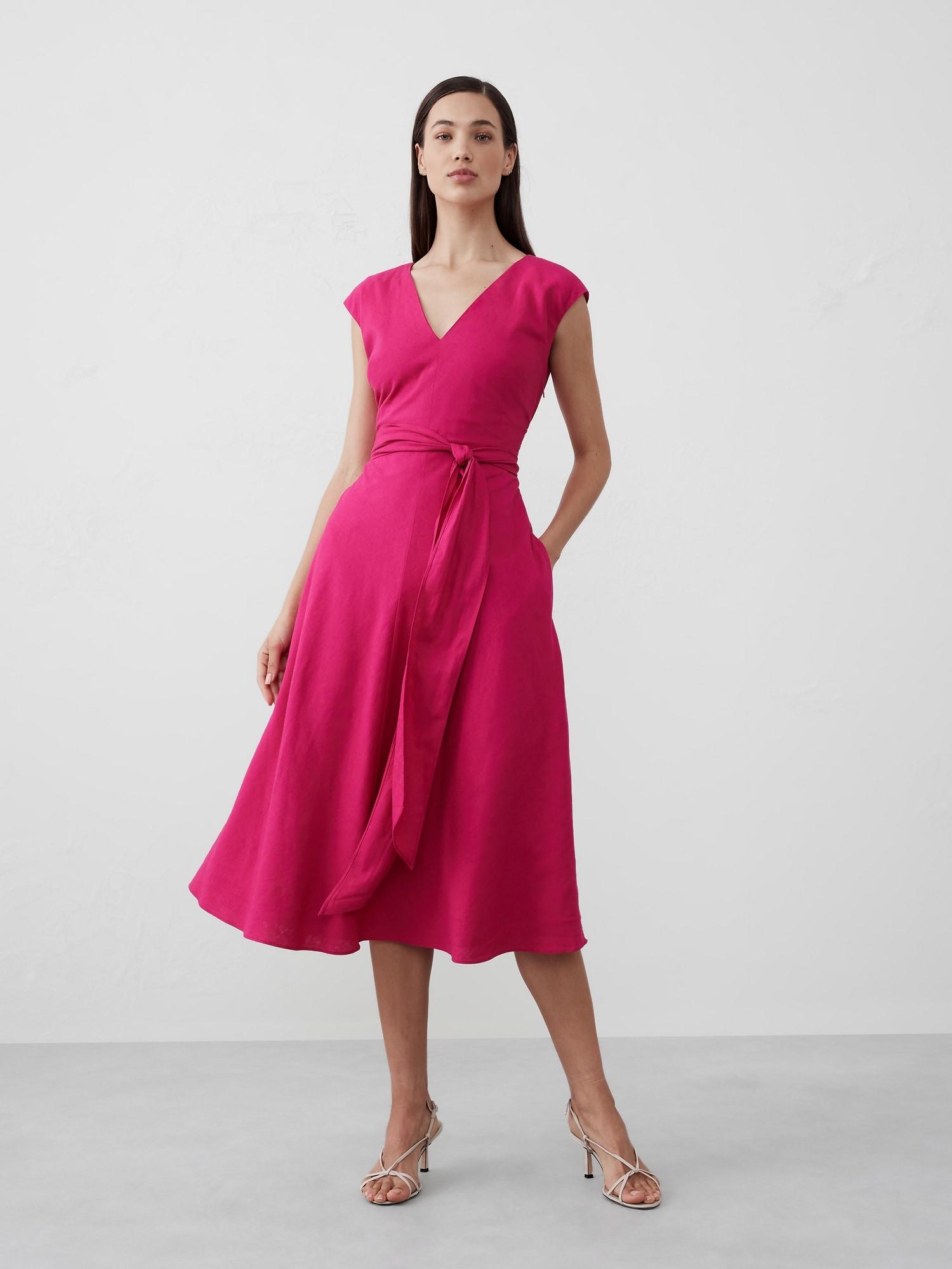 Linen-Blend Wrap Midi Dress Product Image