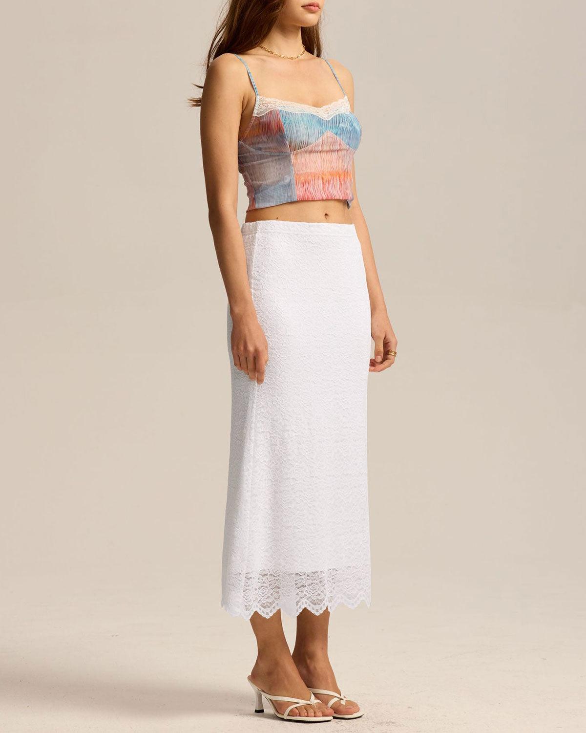 White Natural Waisted Knit Tulip Midi Skirt Product Image