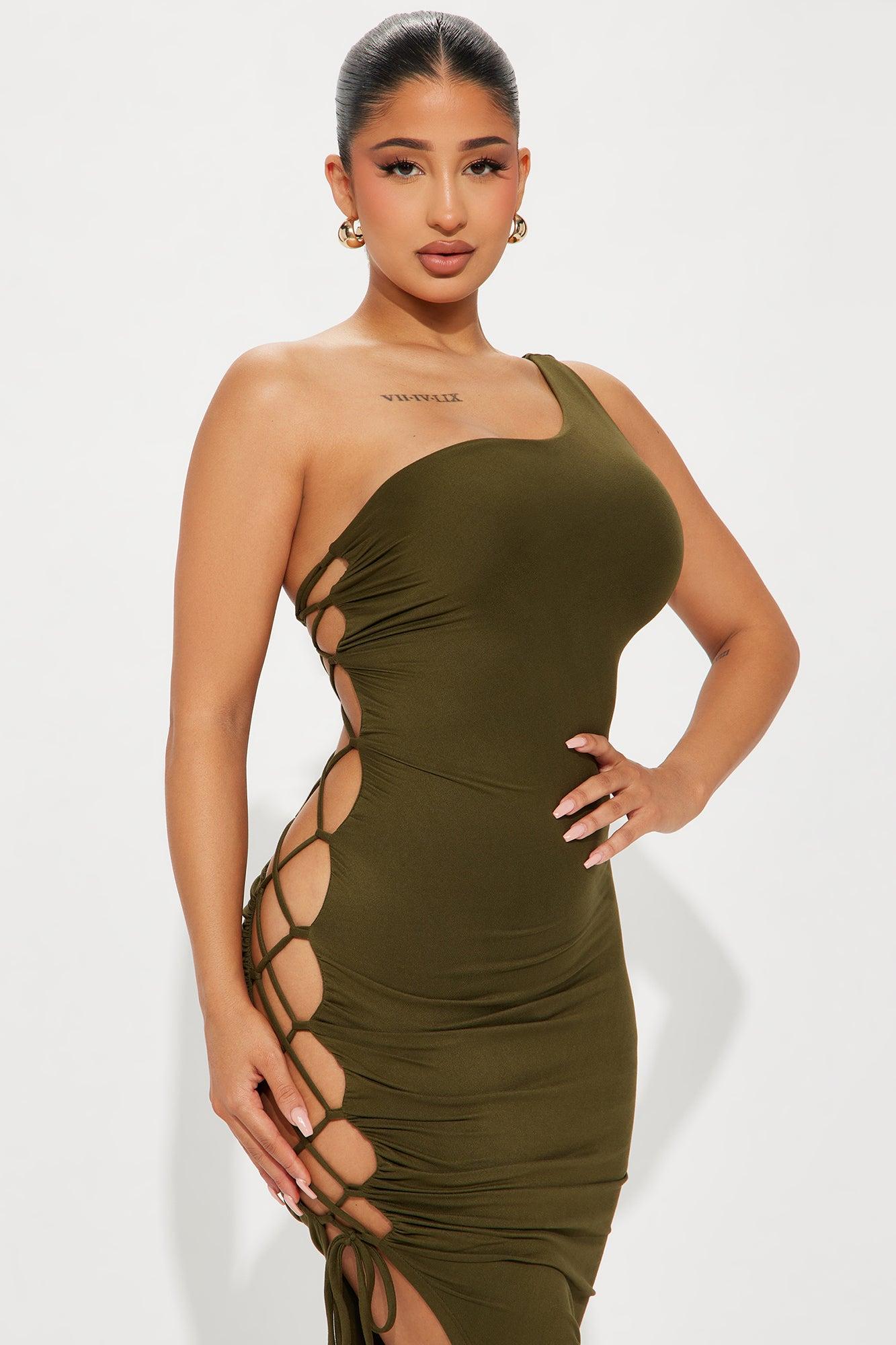 Reina Lace Up Maxi Dress - Olive Product Image