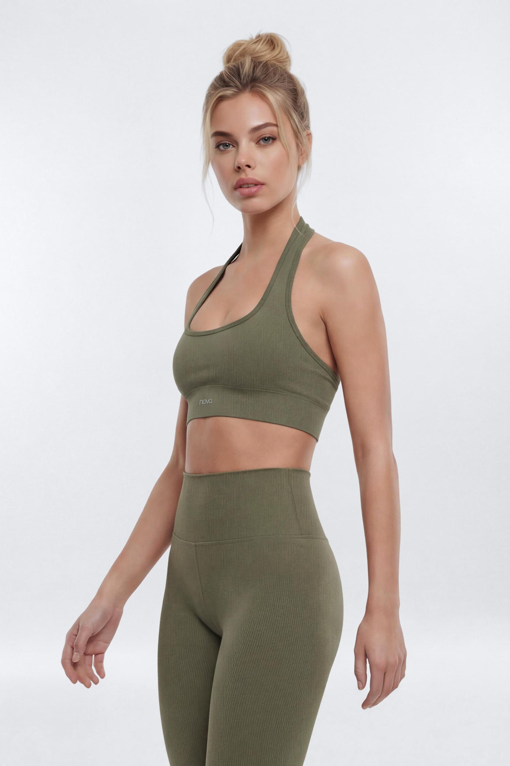 SeamlessLift™ Halter Sports Bra - Moss Female Product Image