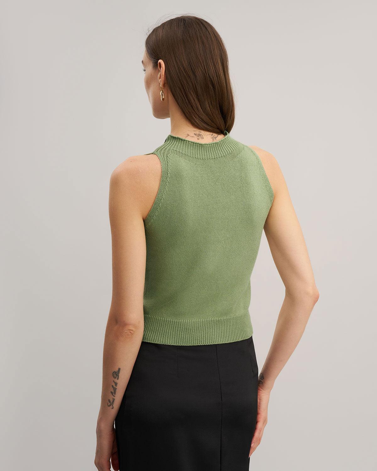 Green Mock Neck Slim Tank Top Product Image