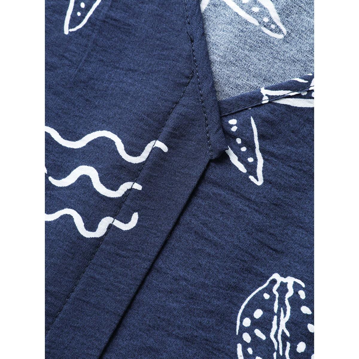 Plus Size Seashore Print Lounge Co-Ord Set Women Indigo Non Short sleeve V-neck Loungewear Sets BloomChic 10/M Product Image