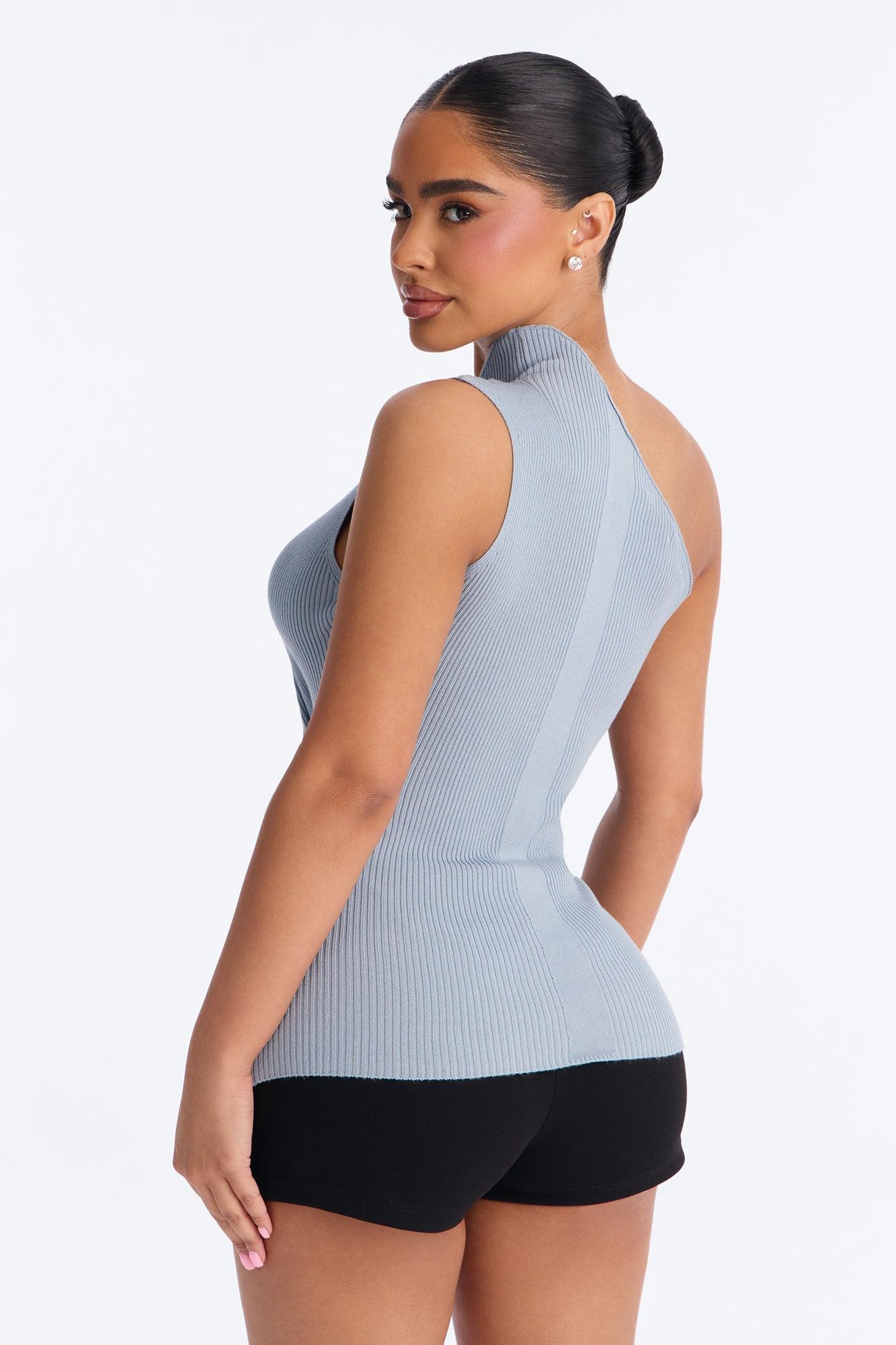 Not So Ordinary One Shoulder Sweater Top - Light Blue Female Product Image