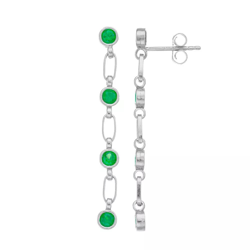 Kristen Kesho Sterling Silver Lab-Created Emerald Link Drop Earrings, Women's Product Image