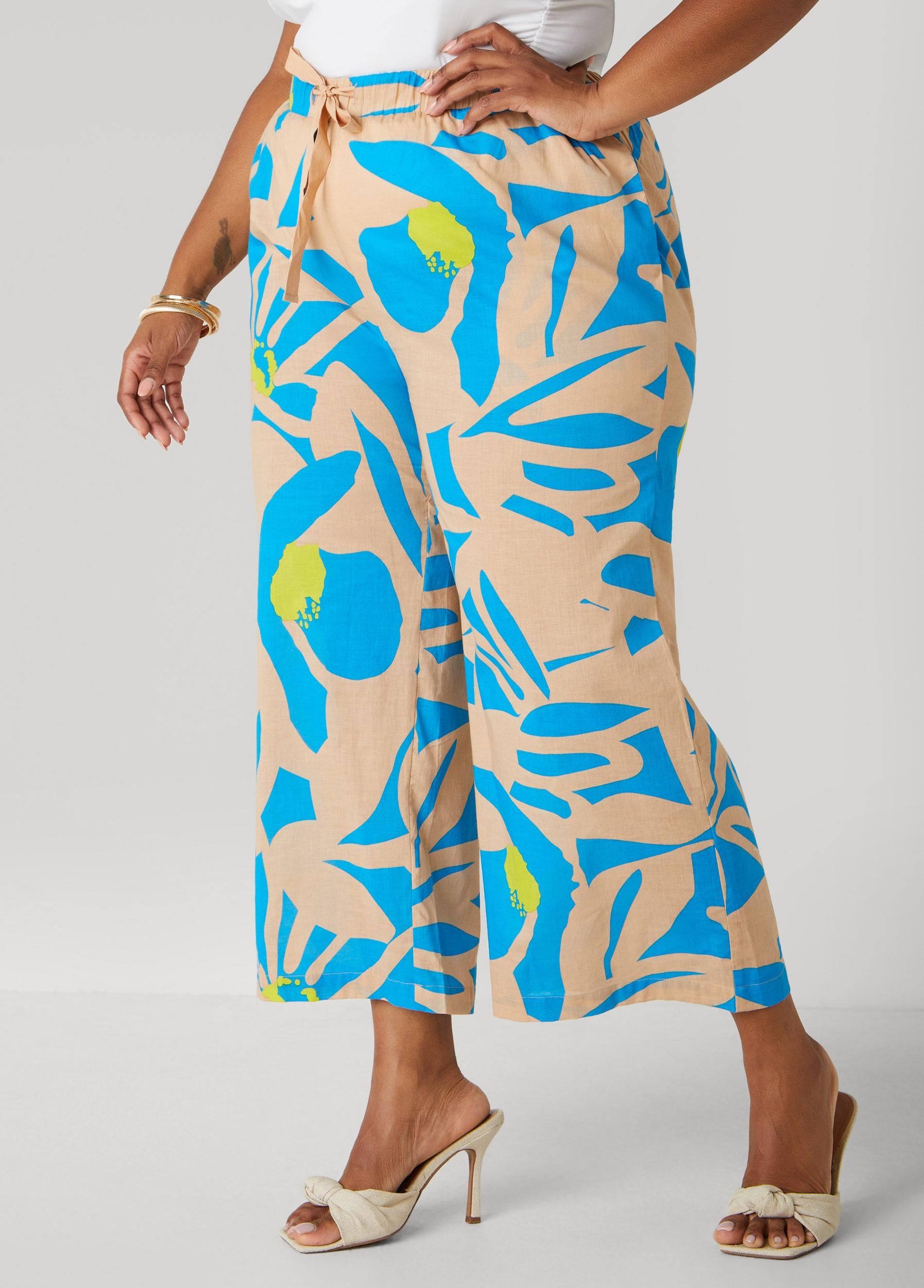 Plus Size Cropped Floral Print Pants Ashley Stewart Product Image