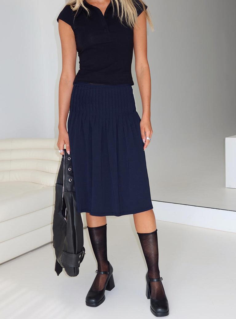 Elaila Pleat Midi Skirt Navy Product Image