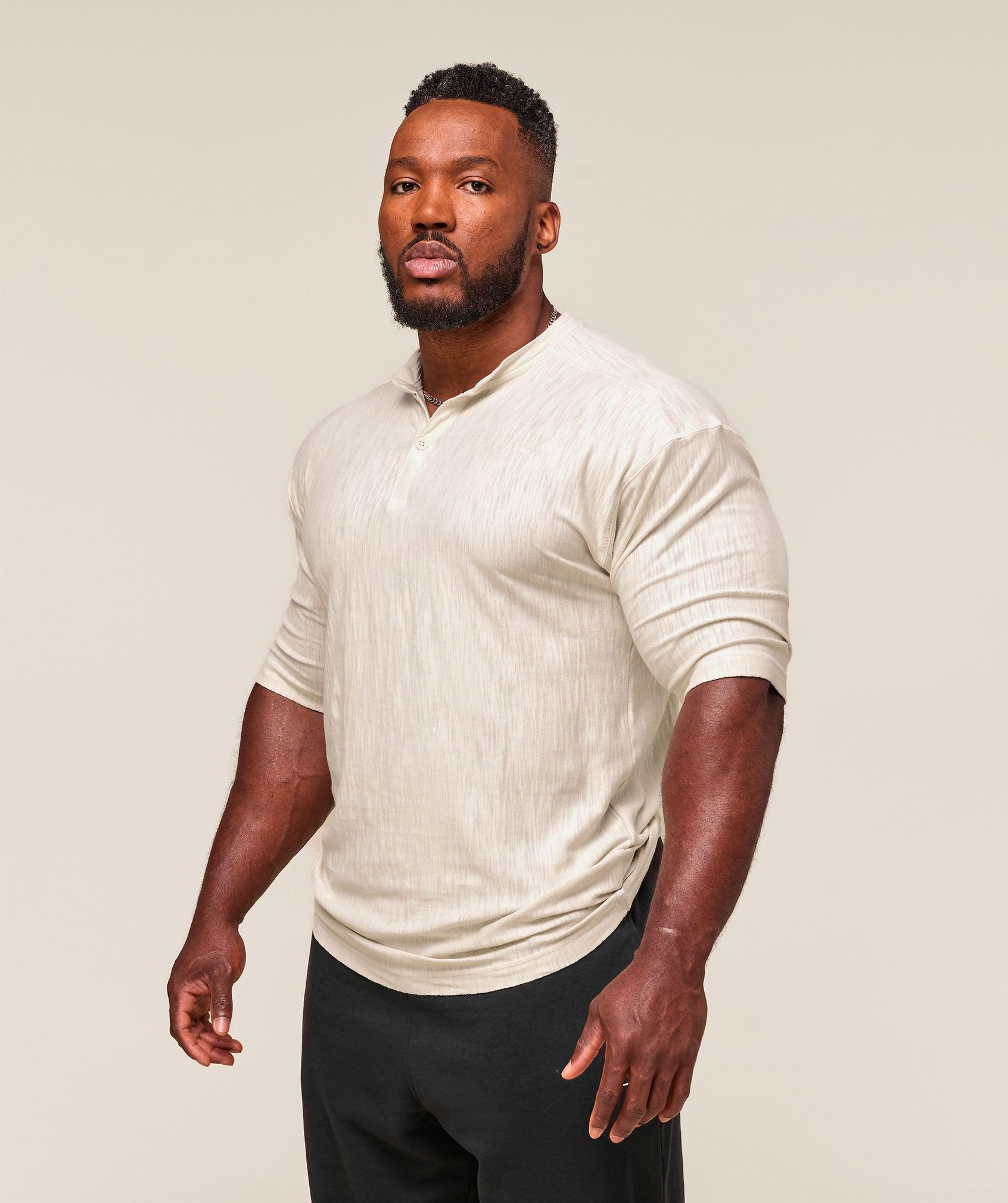 Gymshark Lightweight Slub Textured 3/4 Henley - Oat White Male Product Image